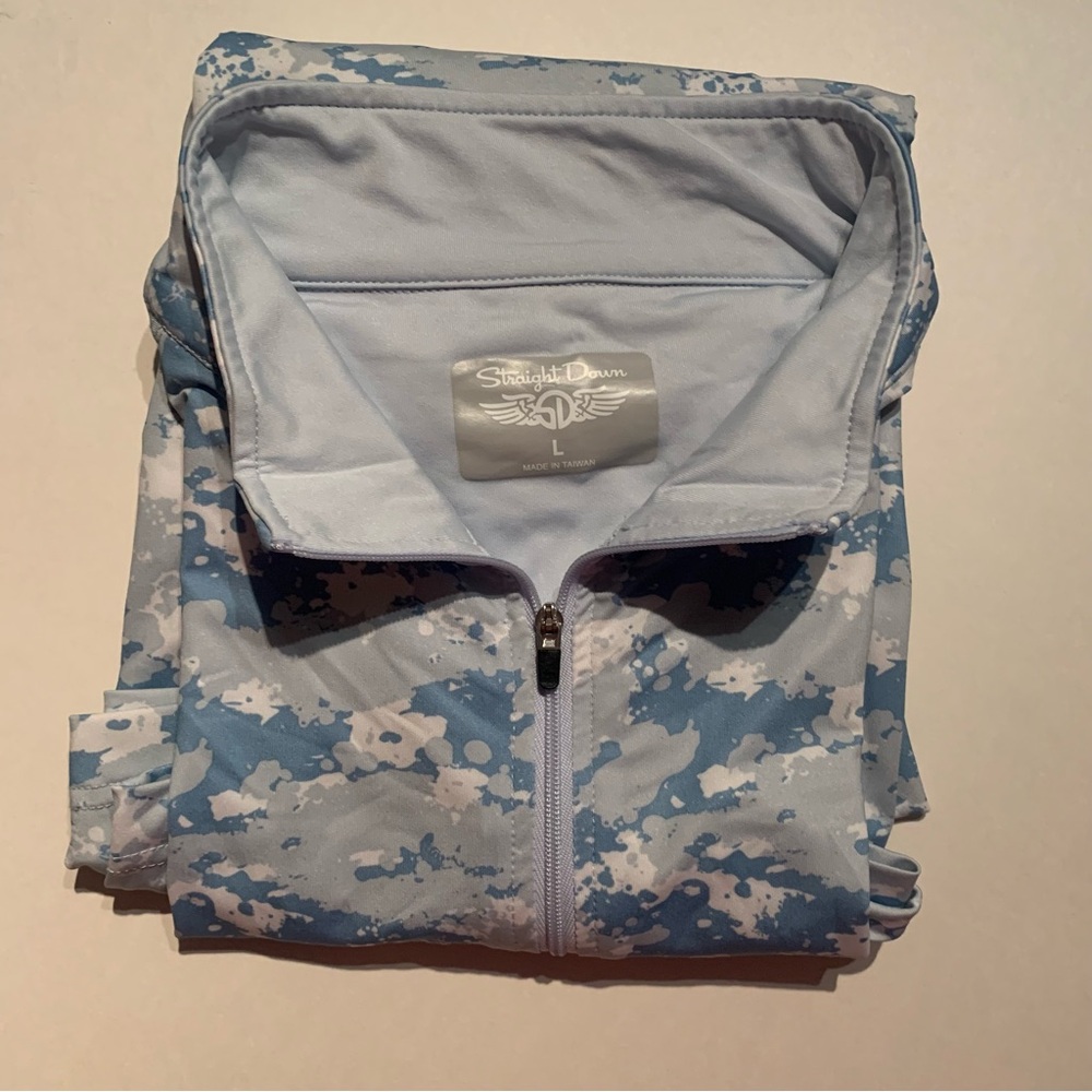 Straight Down Mens 1/4 Zip Blue Camouflage Camo Golf Quarter Zip Pullover Large